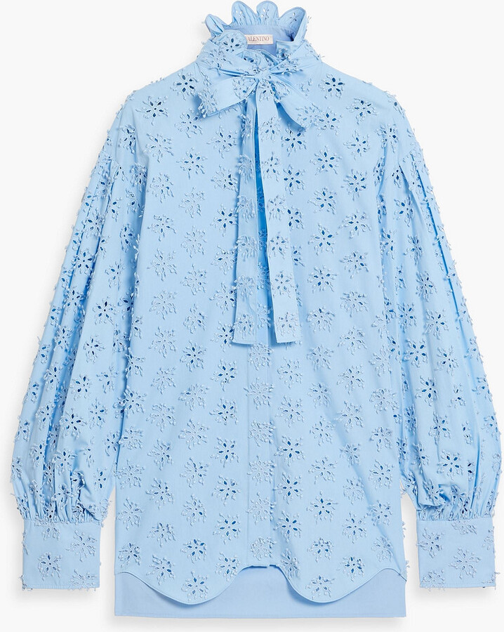 Pussy-bow broderie anglaise cotton blouse