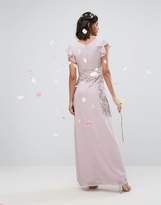 Thumbnail for your product : Maya Maxi Dress With Frill Sleeve And Placement Embellishment