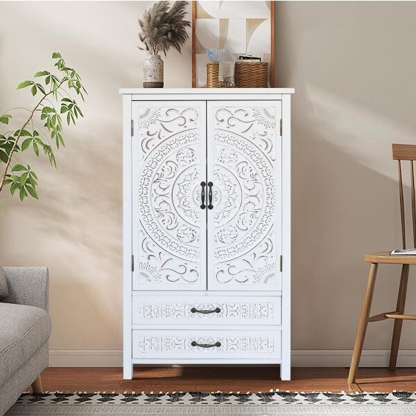 GDFStudioDuarteTransitional26.77''StorageSideboardCabinetwith2Doorsand2DrawersNatural/White