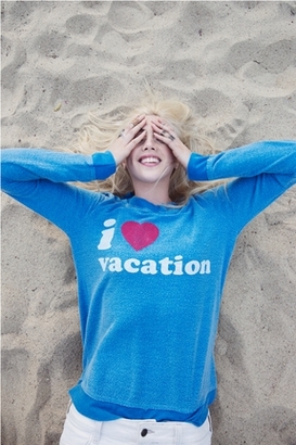 Chaser LA I Heart Vacation Long Sleeve Panel Tee in Pool