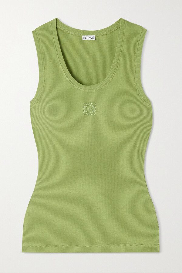 New L O E W E Top - Green cotton with stitched logo (Size XS) Price $300