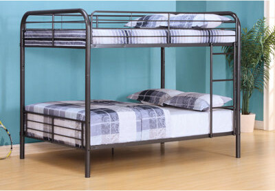 DuskDreams Bristol Gunmetal Finish F/F Bunk Bed, Convertible With Reversible Front , Metal Tube Slats In Slat System, Full - Length Guard Rail On Top 6 Inch Reco