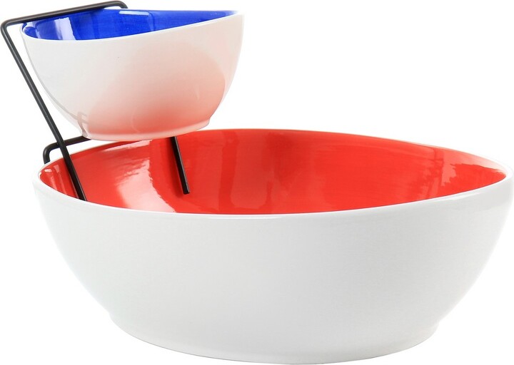 Gibson Home Crenshaw 3 Piece Hand Painted Stoneware Chip and Dip Set