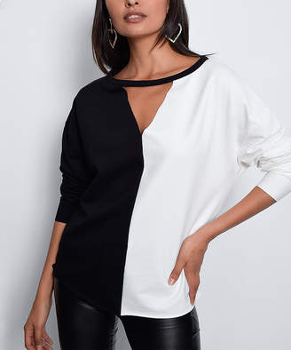 Angele Mode Women's Sweatshirts and Hoodies Black-White - Black & White Cutout-Accent Top - Women