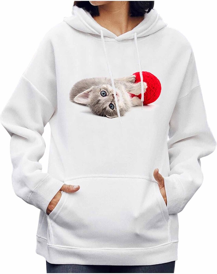 Alwyeans Kawaii Hoodie Sweatshirt Teen Girls Cute Cat Printed