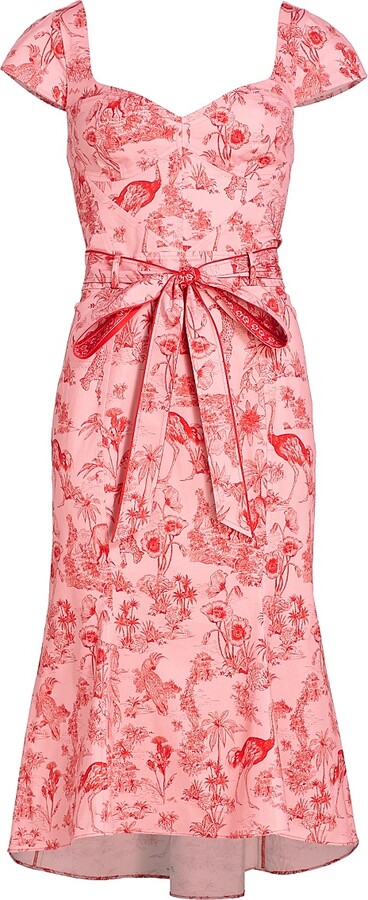 Women's Marchesa Rosa Daylily Cotton-Blend Midi-Dress - Blush Red - Size 2