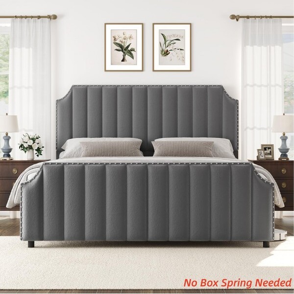 Jojoka King/QUEENSizeVelvetBedFrame50.2inTallHeadboard&FootboardUpholsteredPlatformKingBedFramewithNailheadTrim
