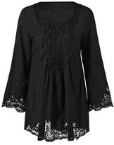 Thumbnail for your product : Dezzal Women's Plus Size Bohemian Flare Sleeve Lace Patchwork Tunic Blouse