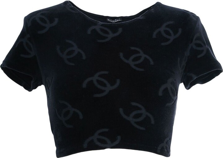 Chanel Pre-owned 1995 CC-buttons Ribbed Crop Top - Black