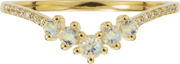 La Kaiser Solid Gold Rainbow Moonstone & Diamond Vivant Arc Ring