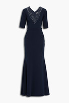 Thumbnail for your product : Theia Belted appliquéd crepe gown