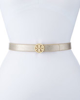 Thumbnail for your product : Tory Burch Reversible Leather Logo Belt, Gold/Silver