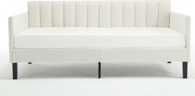 Latitude Run Elena Twin Size Upholstered Boucle Daybed with Ribbed Tufted Backrest, Modern Design, Foam Cushion, 400LBS Support