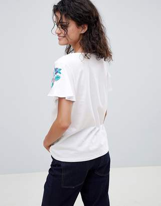 MANGO embroidered shoulder t-shirt in white