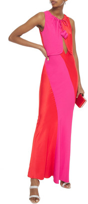 Lanvin Tie-detailed cutout satin and crepe gown - Red - FR 40
