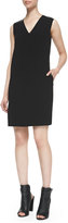 Thumbnail for your product : Vince Leather-Trim V-Neck Shift Dress