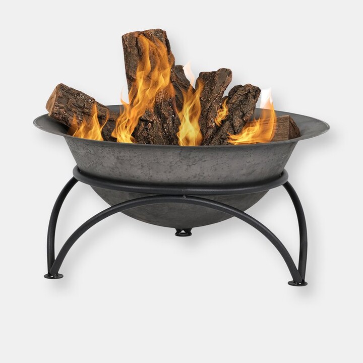 Sunnydaze Decor 24" Fire Pit Bowl Cast Iron with Gray Finish Wood