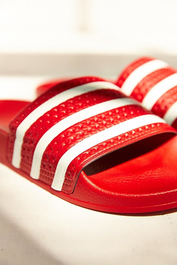 scarlet adidas slides