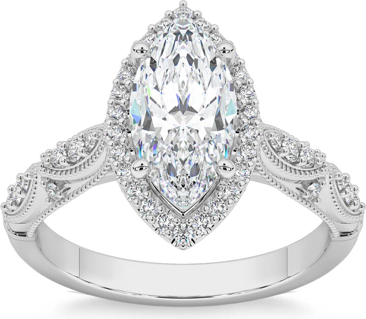 Pompeii3 2 1/4Ct Marquise Halo Nature Inspired Lab Grown Diamond Engagement Ring 14k Gold