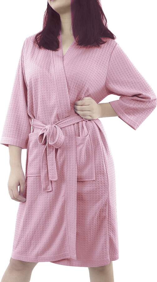 Unique Bargains Women’s Bathrode Knee Length Knit Waffle Spa Robe XL Pink