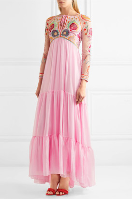 Temperley London Chimera Embroidered Tulle And Silk-blend Maxi Dress - Pink