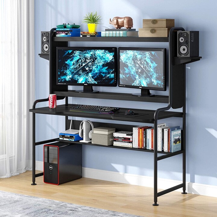 YUZHOU Computer Desk with Hutch, Modern Gaming Desk Office with Storage