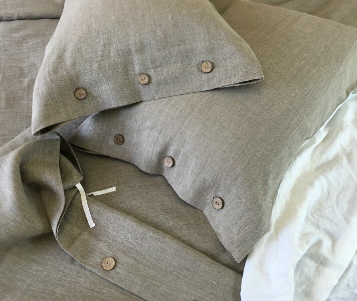 Etsy Dark Linen Duvet Cover With Wood Button Closure - Medium Weight Linen Washed Linen Queen Duvet Cover King Linen Bedding