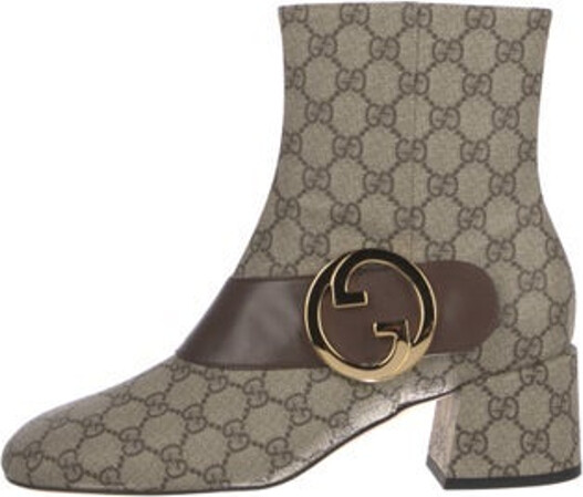 Gucci Ankle Boots Neutrals GG Supreme & Interlocking G Logo Round-Toes with Leather Trim Embellishment Exposed Zip Closure at Sides Includes Box & Dust Bag