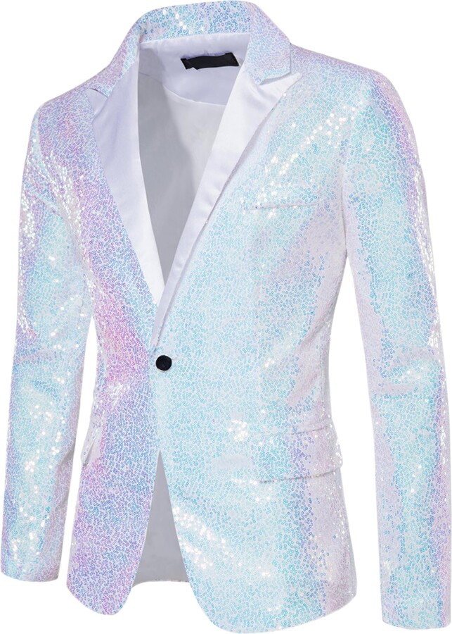 Lars Amadeus Sequin Blazer for Men's Peak Lapel Color Block Shiny