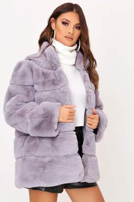 I SAW IT FIRST Grey Pelted Faux Fur Coat