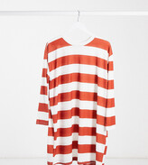 Thumbnail for your product : ASOS Maternity DESIGN Maternity oversized long sleeve t-shirt dress rust and white stripe