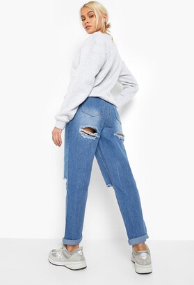 boohoo Basics High Waisted Ripped Mom Jeans
