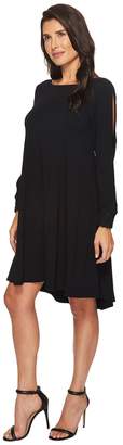 Mod-o-doc Cotton Modal Spandex Jersey Split Sleeve Swing Dress with Lace Trim Women's Dress