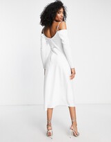 Thumbnail for your product : Forever New Bridal cold shoulder cowl midi dress with thigh split in ivory