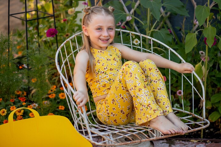 New Girls Golden Sunset Floral Halter & Bell Bottom Set, Set, Halter Crop Top, Bottoms, Toddler Girls Clothing Sets