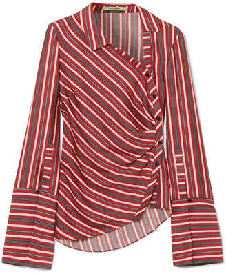 Hellessy Wyatt Asymmetric Striped Silk And Cotton-blend Blouse - Red