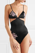 Thumbnail for your product : Coco de Mer Midnight Vine Embroidered Silk-blend Satin And Stretch-mesh Bodysuit
