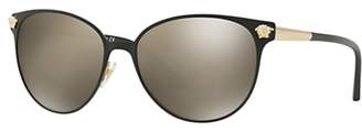Versace VE2168 Men's Oval Sunglasses, Black/Mirror Brown