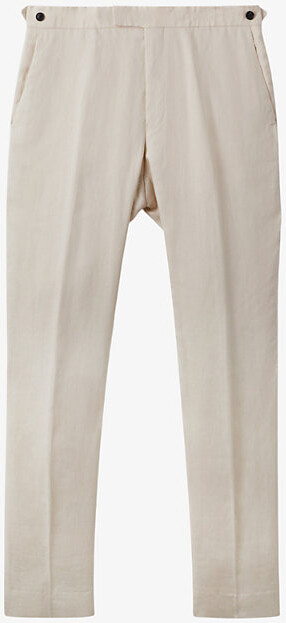Reiss Mens Stone Kin Pressed-Crease Slim-Fit Linen Trousers 30