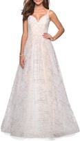 Thumbnail for your product : La Femme Patterned Sequin Sweetheart Sleeveless Ball Gown