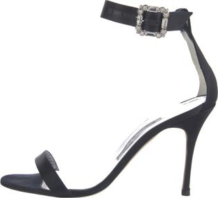 Manolo Blahnik Satin Crystal Embellishments Sandals Manolo Blahnik Satin Sandals Blue Crystal Embellishments Wrap-Around Straps