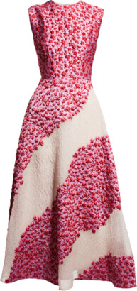 Lela Rose Two-Tone Jacquard Cap-Sleeve Full Skirt Dress