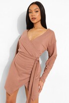 Thumbnail for your product : boohoo Wrap Belted Sweatshirt Dress