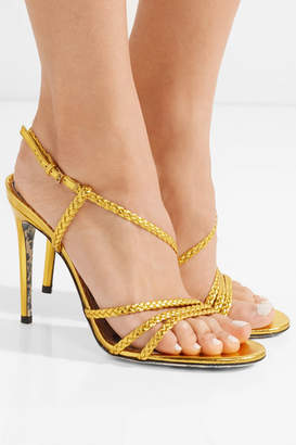 Gucci Braided Metallic Leather Slingback Sandals - Gold