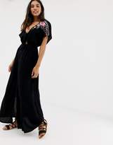 Thumbnail for your product : Accessorize kimono sleeve beach dress in black floral