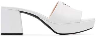 Prada White platform 65 patent leather mules
