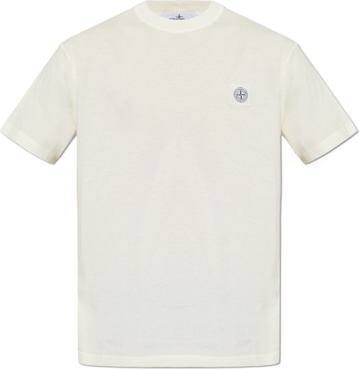Stone Island T-shirt With Logo Patch  - Cream