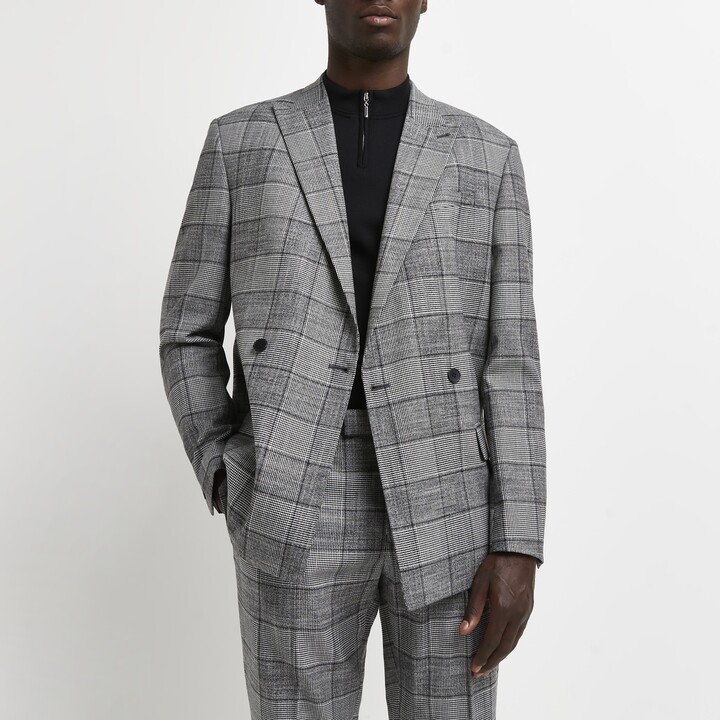 grey check coat men