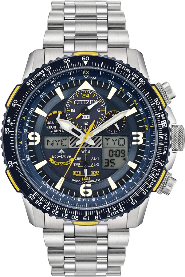 Citizen Eco-Drive Men's Analog-Digital Promaster Blue Angels Skyhawk A-t Stainless Steel Bracelet Watch 46mm