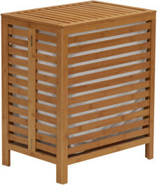 Household Essentials Darcy Bamboo Laundry Hamper, Slated Hamper with Natural Cotton Bag, Removable Bag and Foldable Frame, Chic and Environmentally Friendly